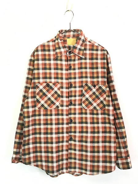 古着 70s Sears Perma-Prest ブロック チェック プリント フランネル