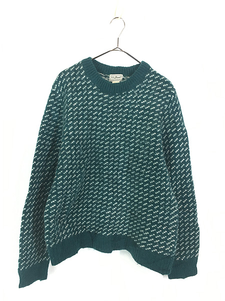 古着 00s ノルウェー製 LL Bean グリーン×ホワイト バーズアイ ヘビー
