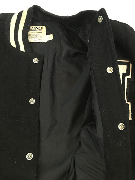 古着 90s USA製 DeLON 「N」 レタード 本革 レザー袖 メルトン ウール