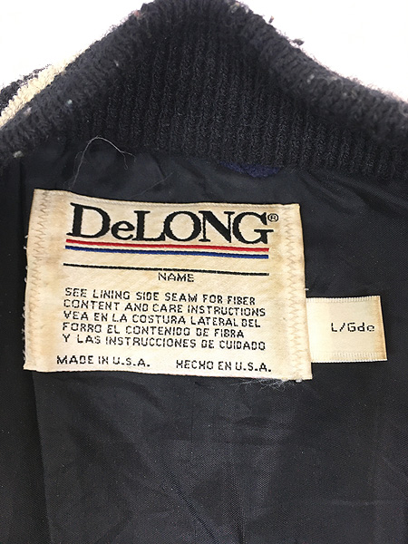 古着 90s USA製 DeLON 「N」 レタード 本革 レザー袖 メルトン ウール
