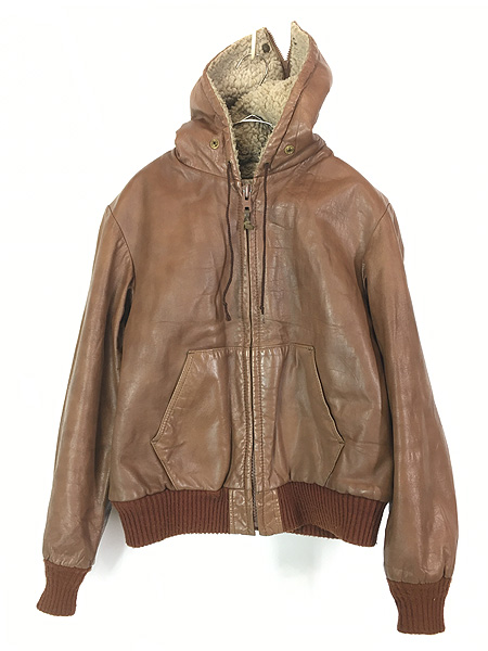 古着 70s LAKELAND ボア ライナー 2way フーデッド レザー ジャケット