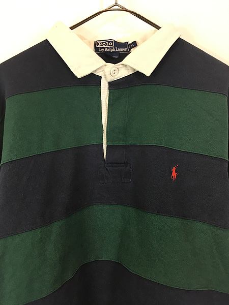 古着 90s Polo Ralph Lauren 紺×緑 ボーダー ラガー ラグビー シャツ