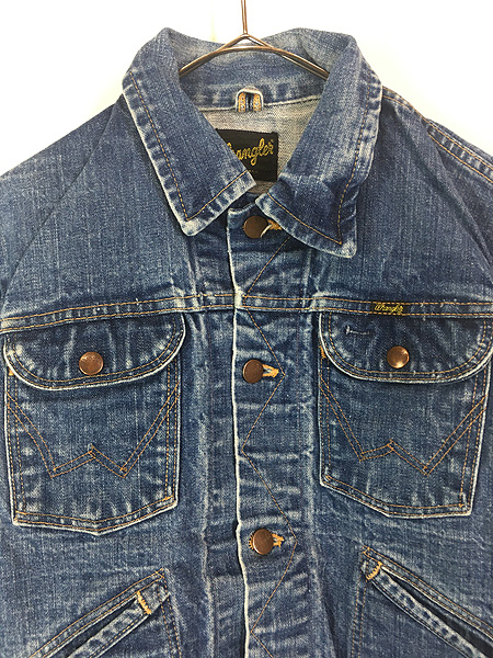 古着 70s USA製 Wrangler 黒タグ 124MJ 濃紺 デニム トラッカー