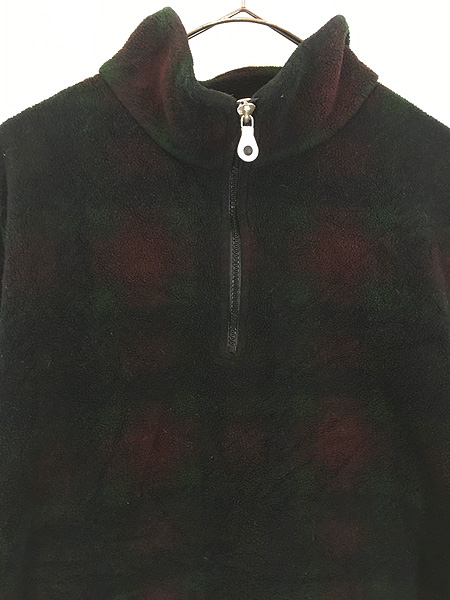 古着 90s USA製 LANDS' END チェック 総柄 ハーフジップ プルオーバー