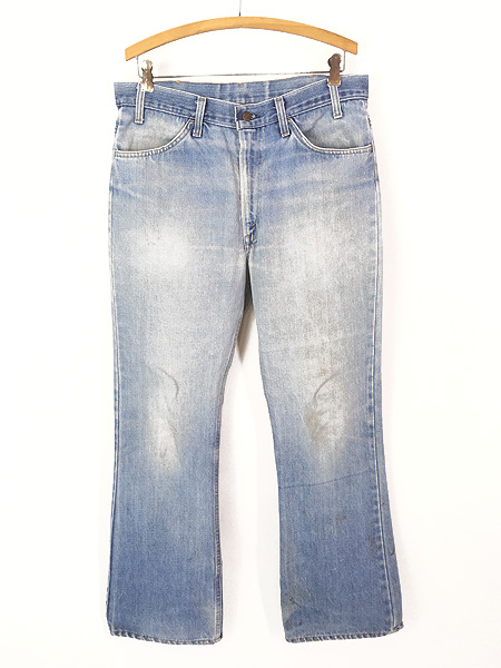 古着 70s Levi's 646-0917 ヒゲ 縦落ち ブルー デニム フレア パンツ