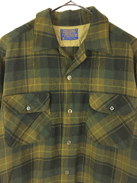 古着 60s Pendleton 好配色 オリーブ チェック 開襟 ボックス ウール