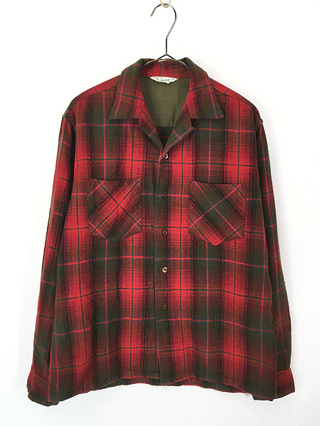 古着 60s Dutchmaid 好配色 チェック 開襟 ボックス ウール シャツ L