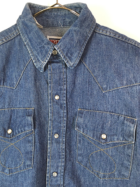 古着 70s BIG MAC JC 100%コットン ブルー デニム ウエスタン シャツ M