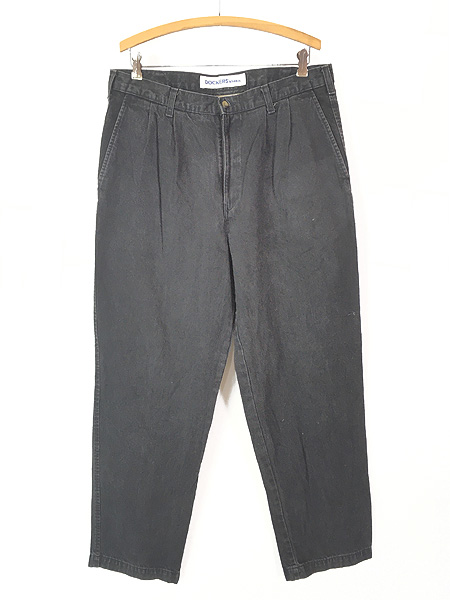 古着 90s Dockers 492-1858 2タック ブラック デニム チノ タック