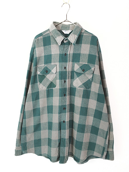 古着 80s USA製 FIVE BROTHER レアカラー グリーン × グレー ブロック