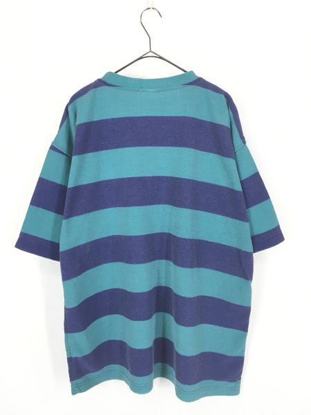 古着 90s OP Ocean Pacific 青緑×紫 ワイド ボーダー オールド サーフ