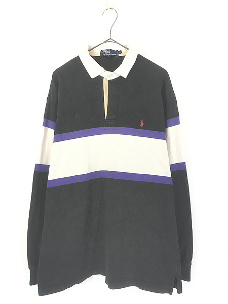 古着 90s Polo Ralph Lauren 黒×白×紫 マルチ ボーダー ラガー