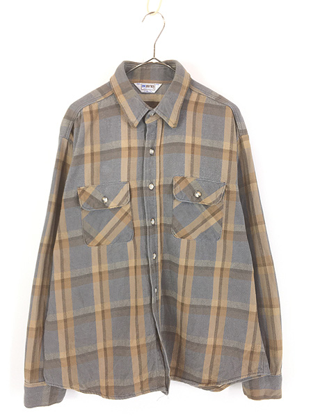 古着 80s USA製 FIVE BROTHER ブラウン × グレー チェック ヘビー