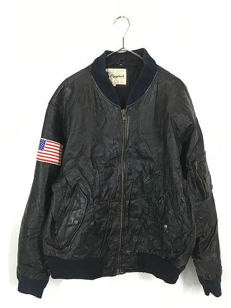 古着 90s 「MARINES」 USMC 星条旗 本革 オール レザー MA-1 フライト