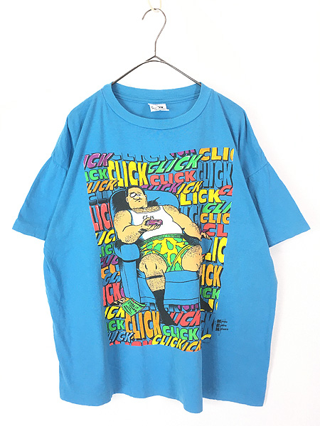 古着 90s USA製 「CLICK」 テレビ おじさん ポップ アート Tシャツ XL