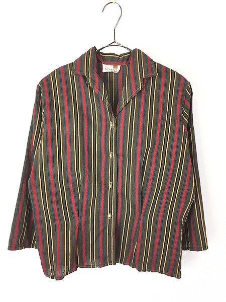 レディース 古着 60s ALDENS マルチ ストライプ 長袖 開襟 シャツ S