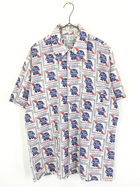古着 70s USA製 Pabst Blue Ribbon ブルーリボン ビール 企業 総柄