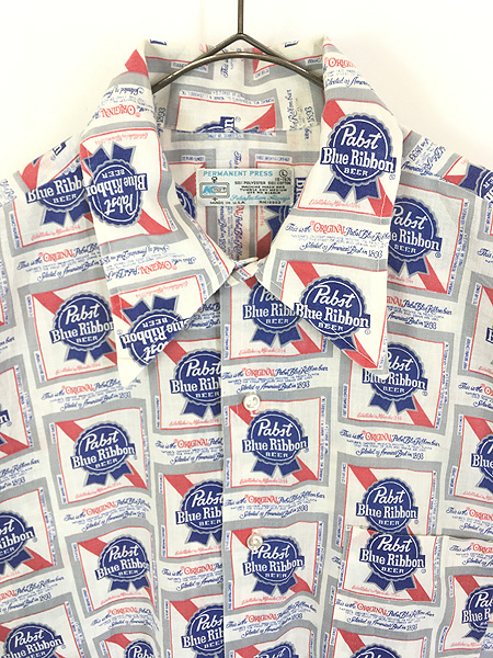 古着 70s USA製 Pabst Blue Ribbon ブルーリボン ビール 企業 総柄