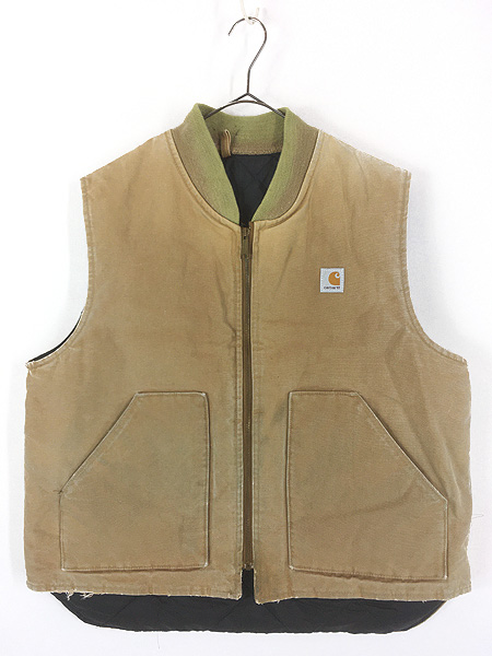 古着 80s USA製 Carhartt フェード ブラウン ダック 首リブ パデット