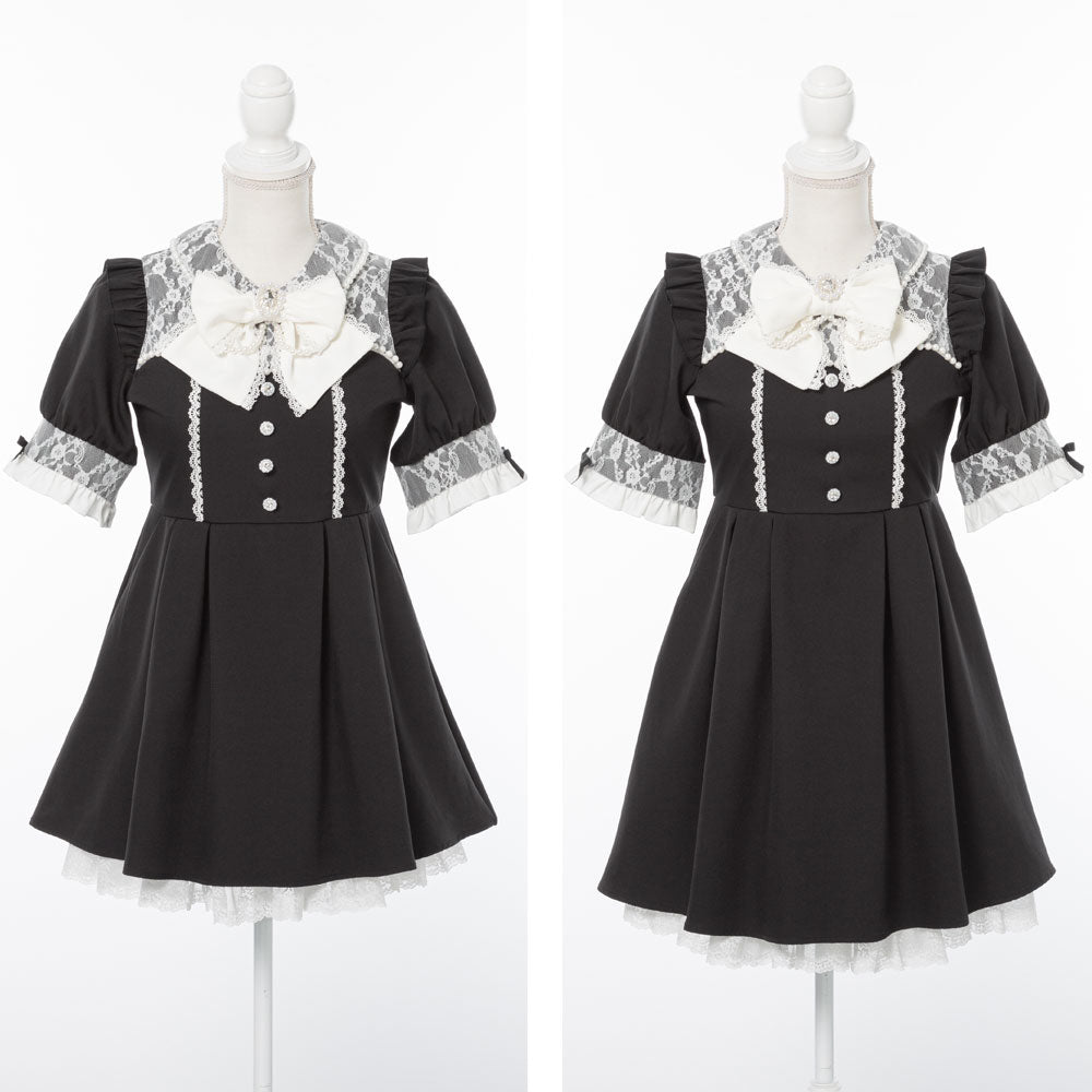 レース重ねパールリボンお嬢様ワンピース – レディースファッション