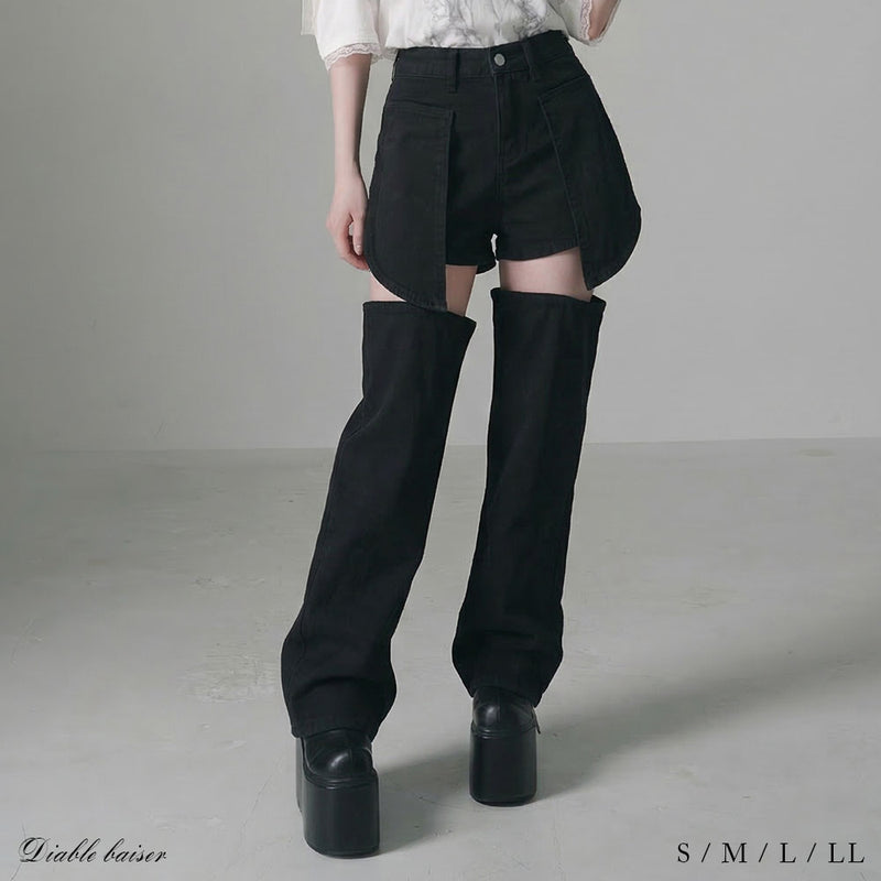 ショート&ロング2wayルーズデニムワイドパンツ – レディース