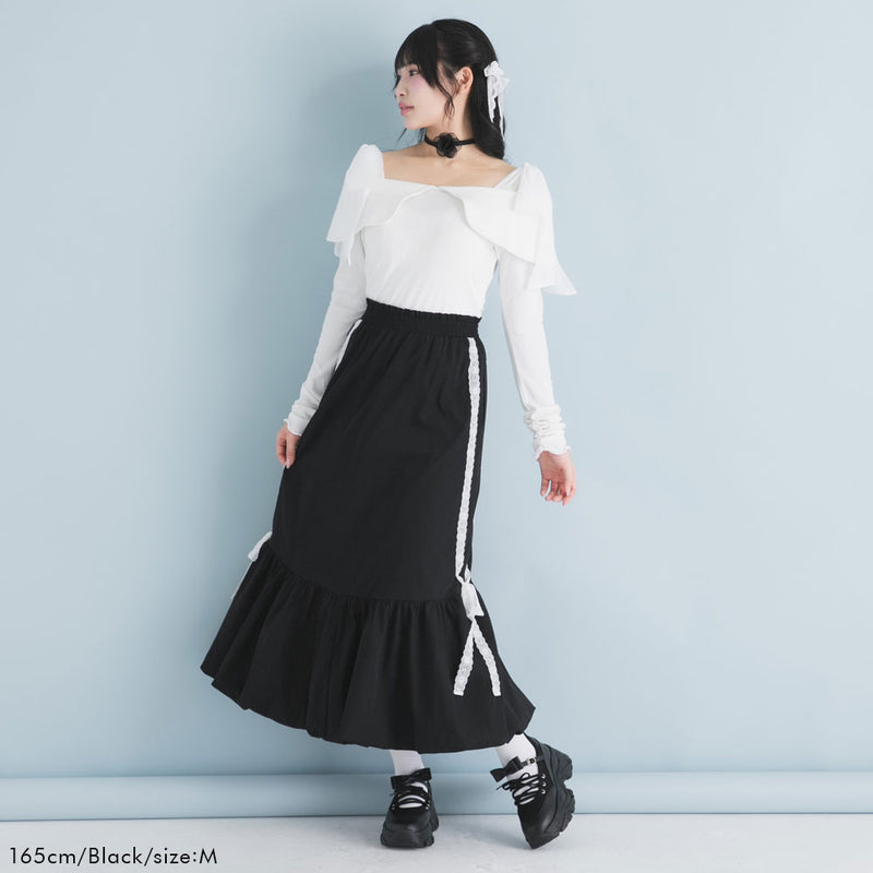 サイドレースリボンバルーンロングスカート – レディースファッション