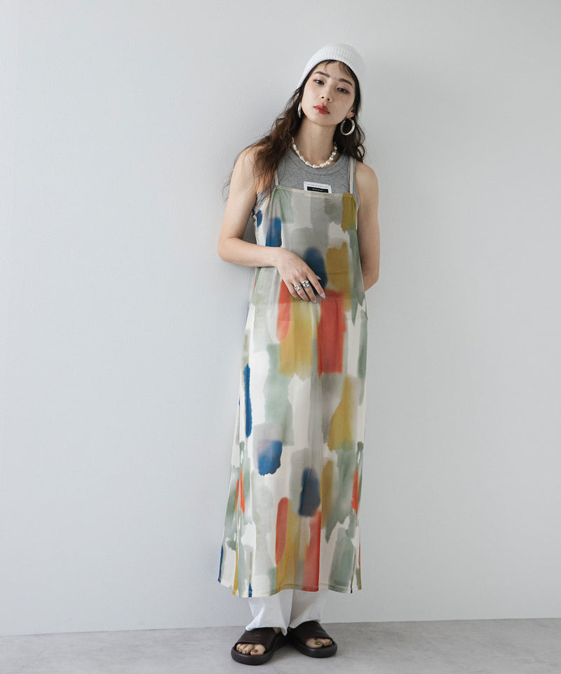 メール便】水彩アート総柄シアーキャミワンピース – レディース