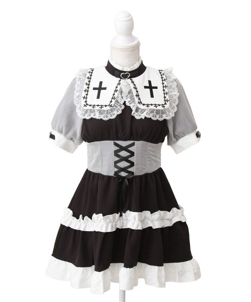 ゴシック十字架レースアップティアード風ワンピース – レディース
