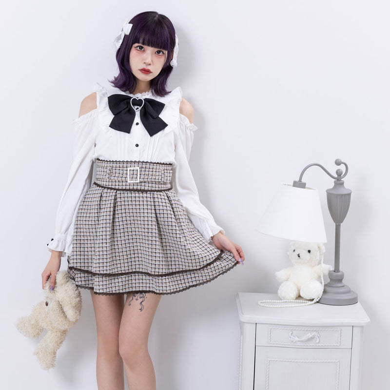 キラキラビジューバックルツイードスカート – レディースファッション