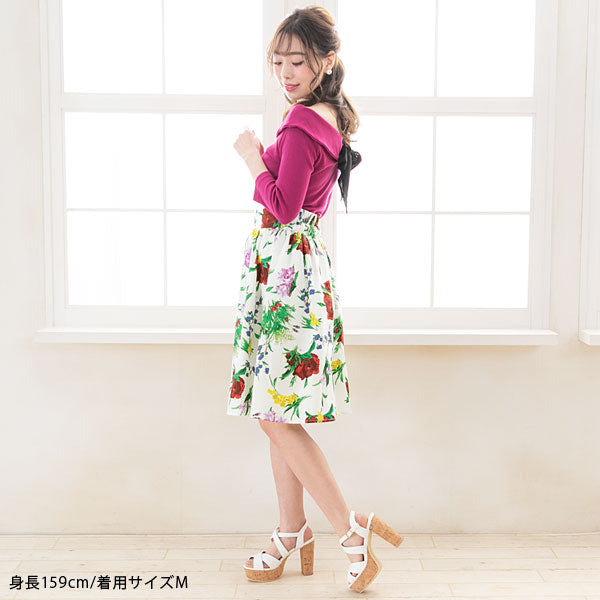 メール便】綿ブロードひざ丈花柄フレアスカート – レディース