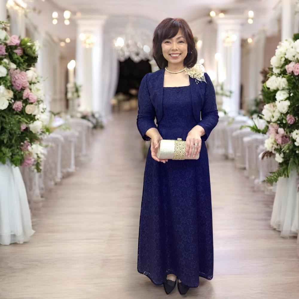 総レースネイビー母親ドレス【パリージャレースネイビー+パリージャ