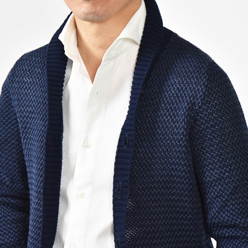 ザノーネ☆美品☆コットンリネンショールカラーカーディガン☆サックス