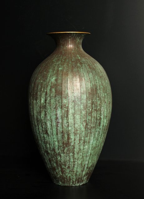 人間国宝 関谷四郎作 鍛金緑青線瓶 S2864｜骨董店 のびる 古美術 骨董