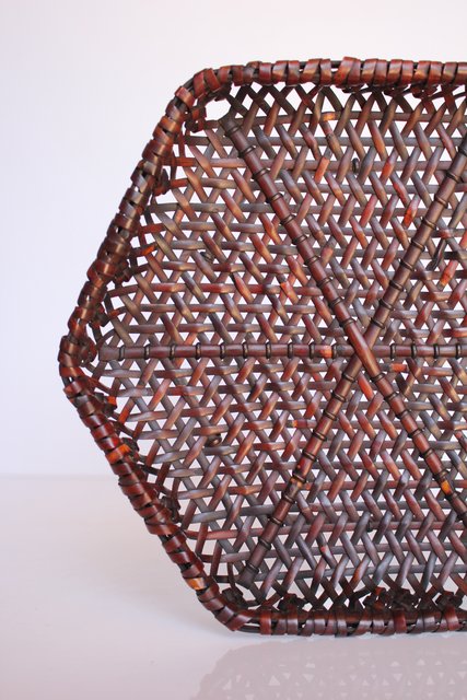 人間国宝 飯塚小玕斎 六角竹編籠 U009｜骨董店 のびる 古美術 骨董