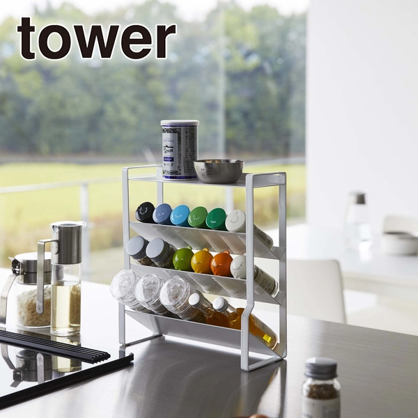 tower】スリムスパイスラック タワー 4段 (ホワイト): 周辺小物