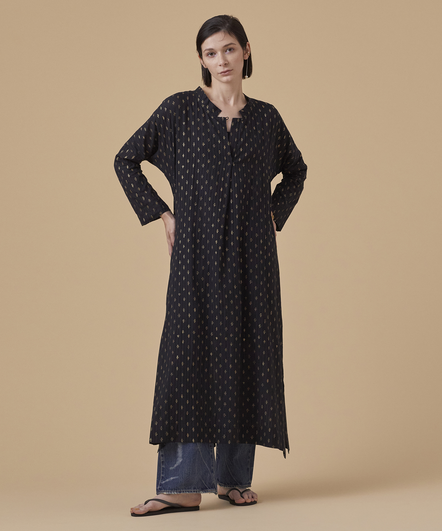 yurakotaNo.T2507インド生地ブロックプリントワンピース yurakotaNo