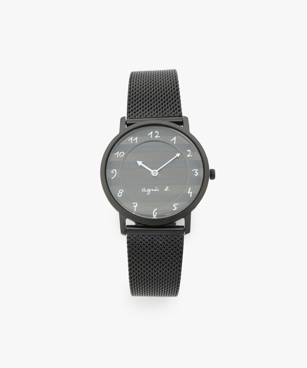 leather agnes b.◇腕時計/アナログ/レザー/BLK/BLK/SS/V117-KNY0