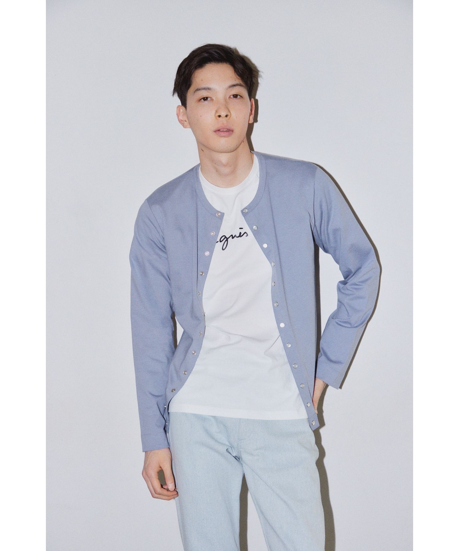 メンズ オーガニックコットン 長袖 カーディガンプレッション ｜agnès