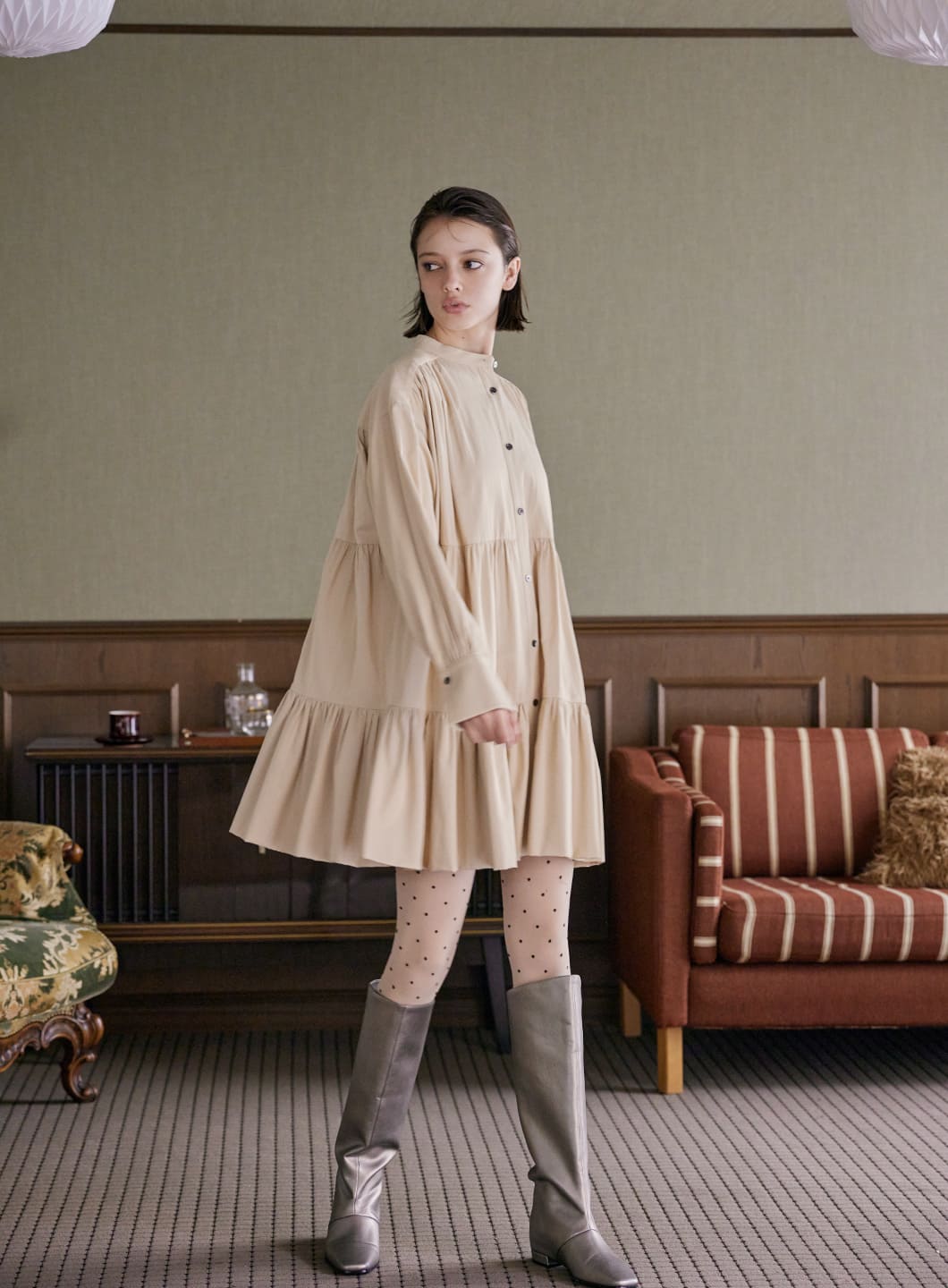 COEL Online Storeギャザーミニワンピース(36 ベージュ): DRESSES