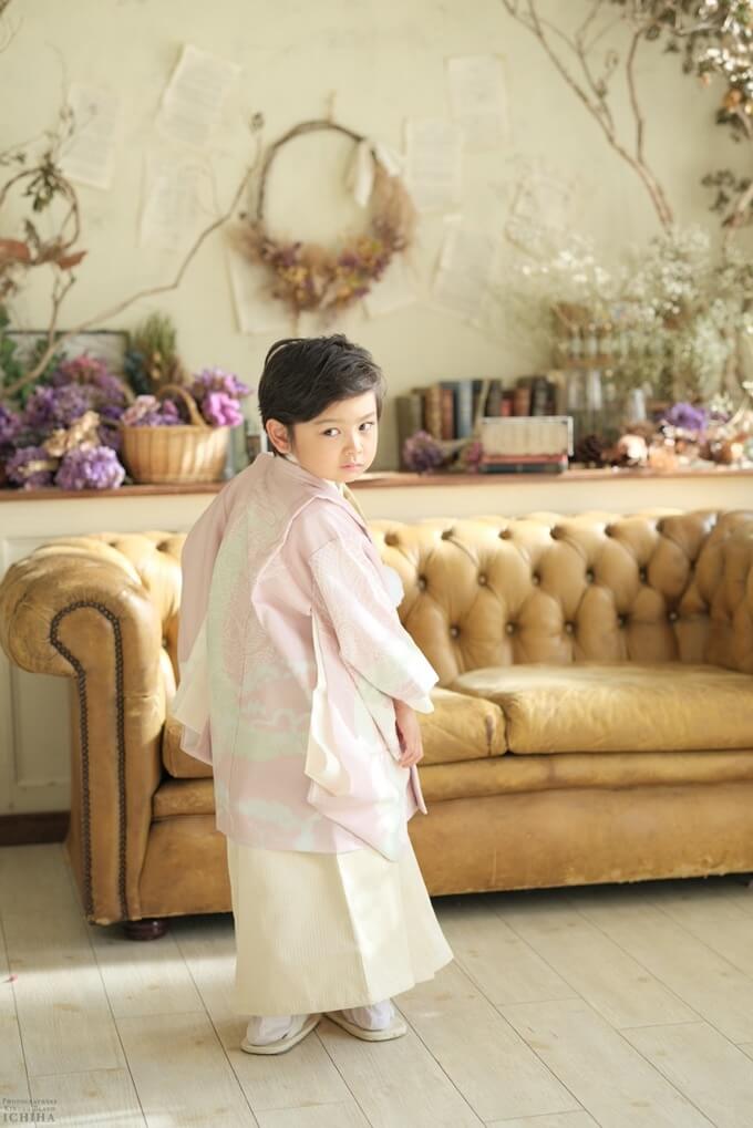 ピンク色×5歳男の子羽織袴｜七五三宅配レンタル・兄弟おそろい可