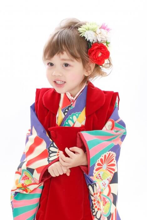 七五三3歳女の子 アンティーク着物 レンタル 青