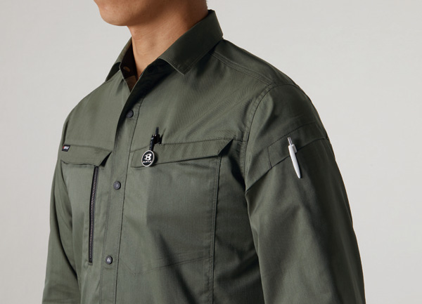 長袖シャツ ユニセックス 6215－14 ミルスグリーン （S～LL