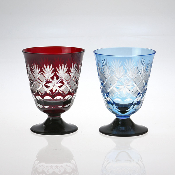 ペア足付き杯・菱紋様 MP04 | 江戸切子.jp