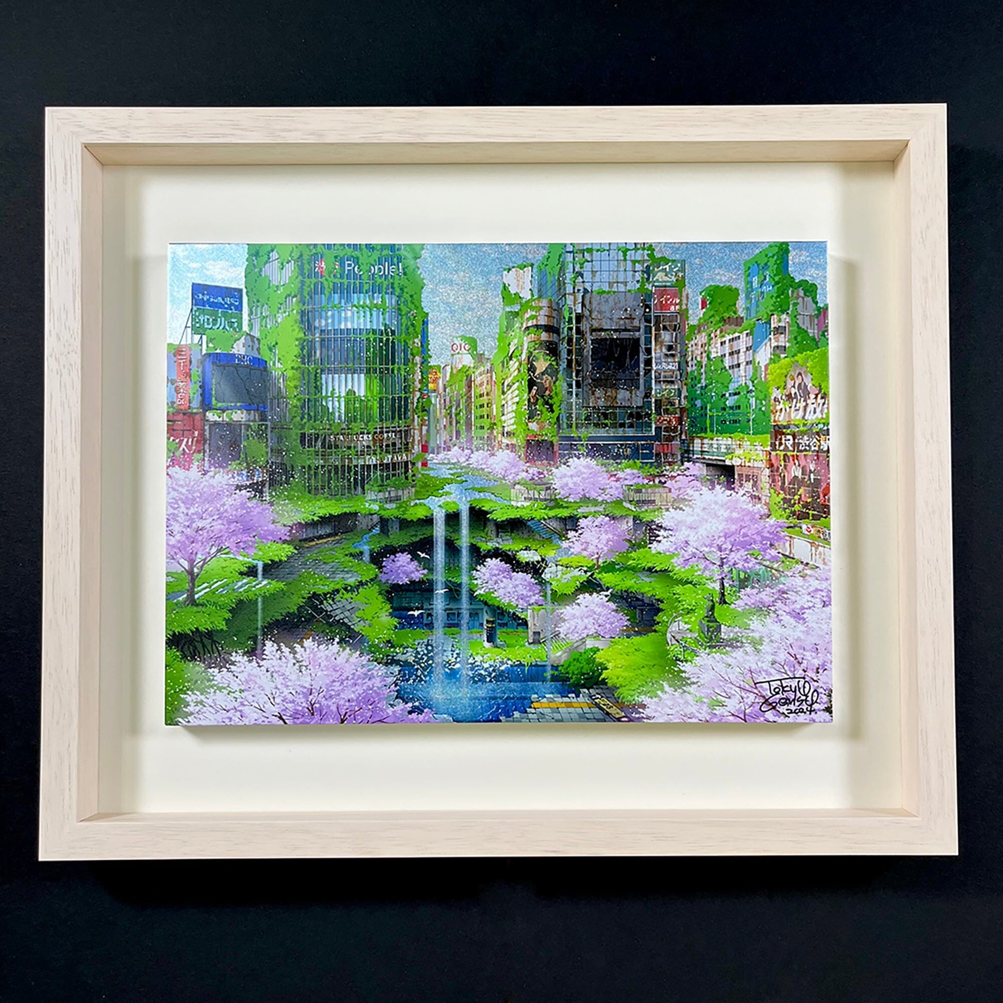 アクリル画 原画 「花の咲く路地10」額縁付 SMサイズ アクリル画原画「花