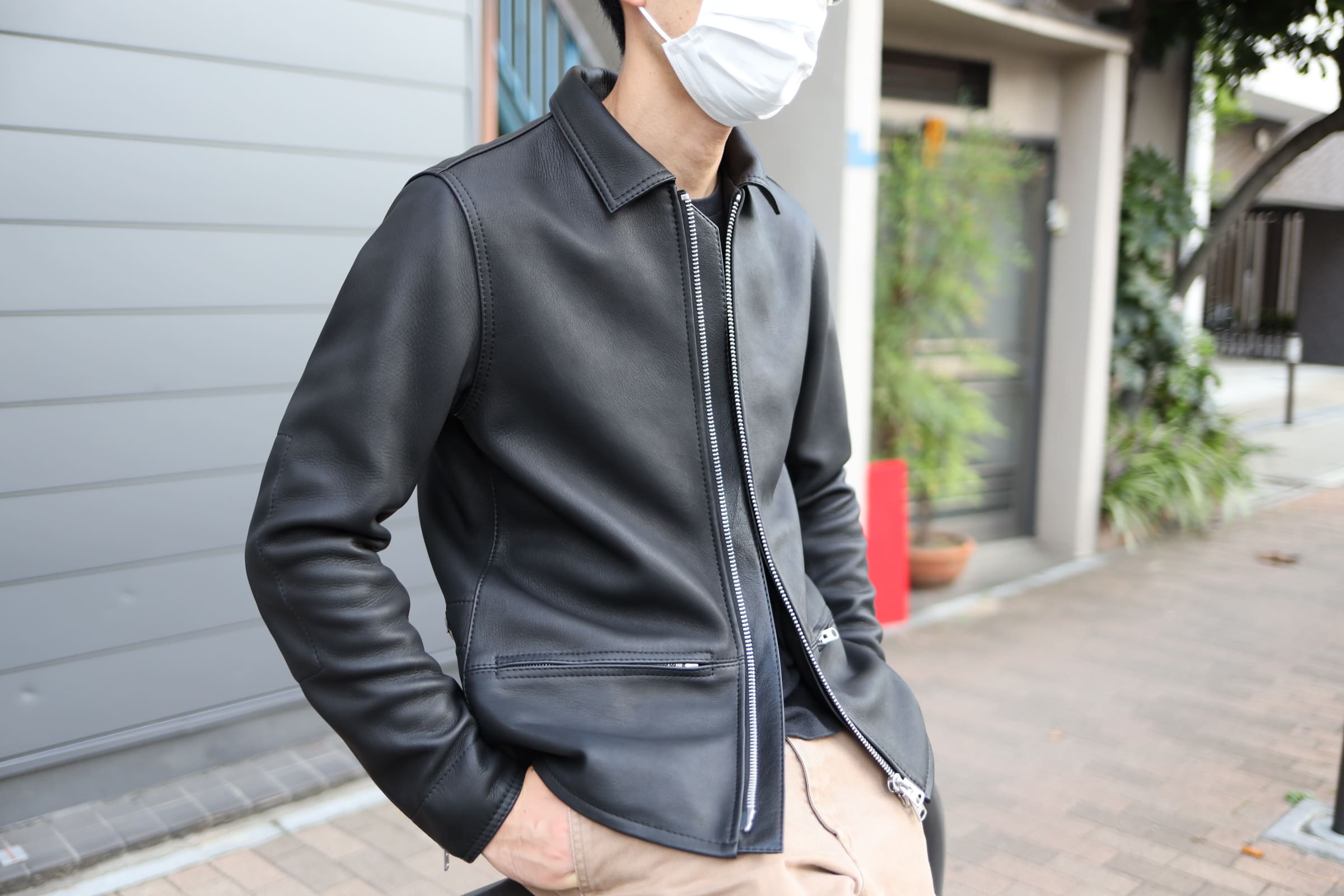 メンズ革コートショートシングルコート鹿革イタリア革