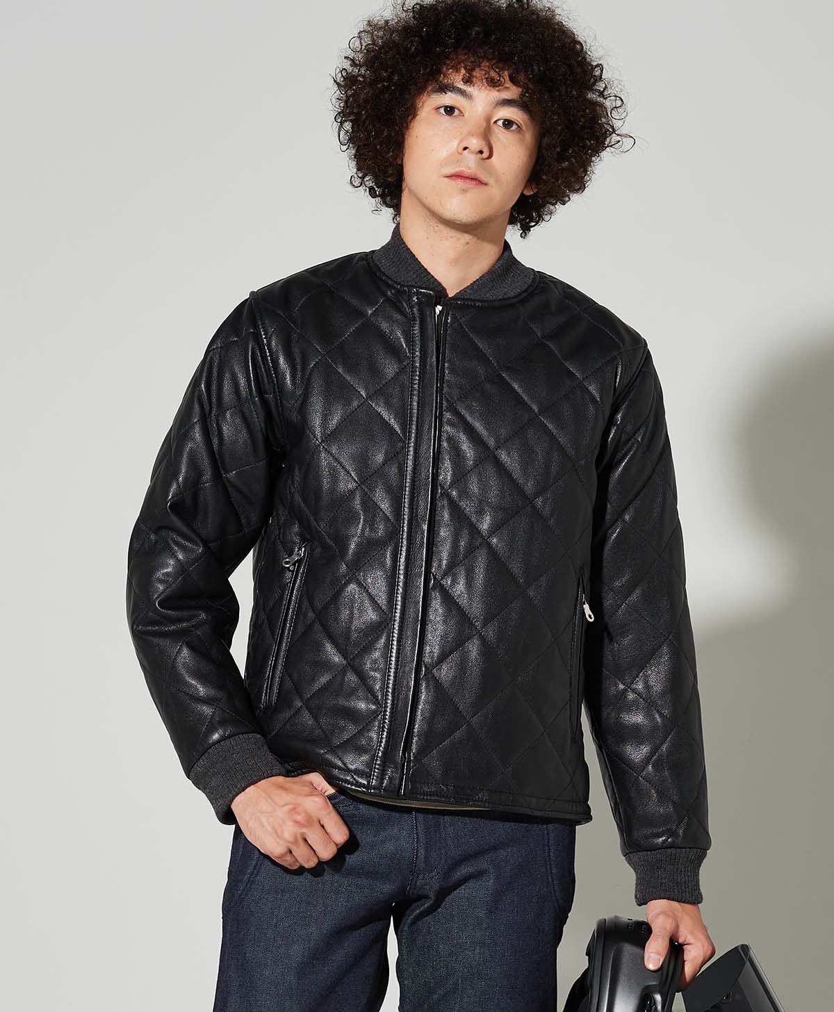 Leather jacket diamond quilted leather blouson | Kadoya official