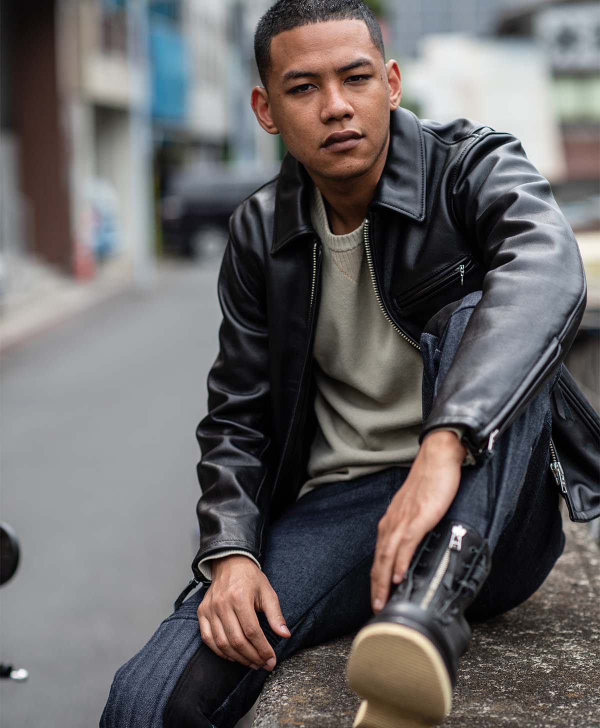 Single leather jacket with collar | Kadoya official online shop