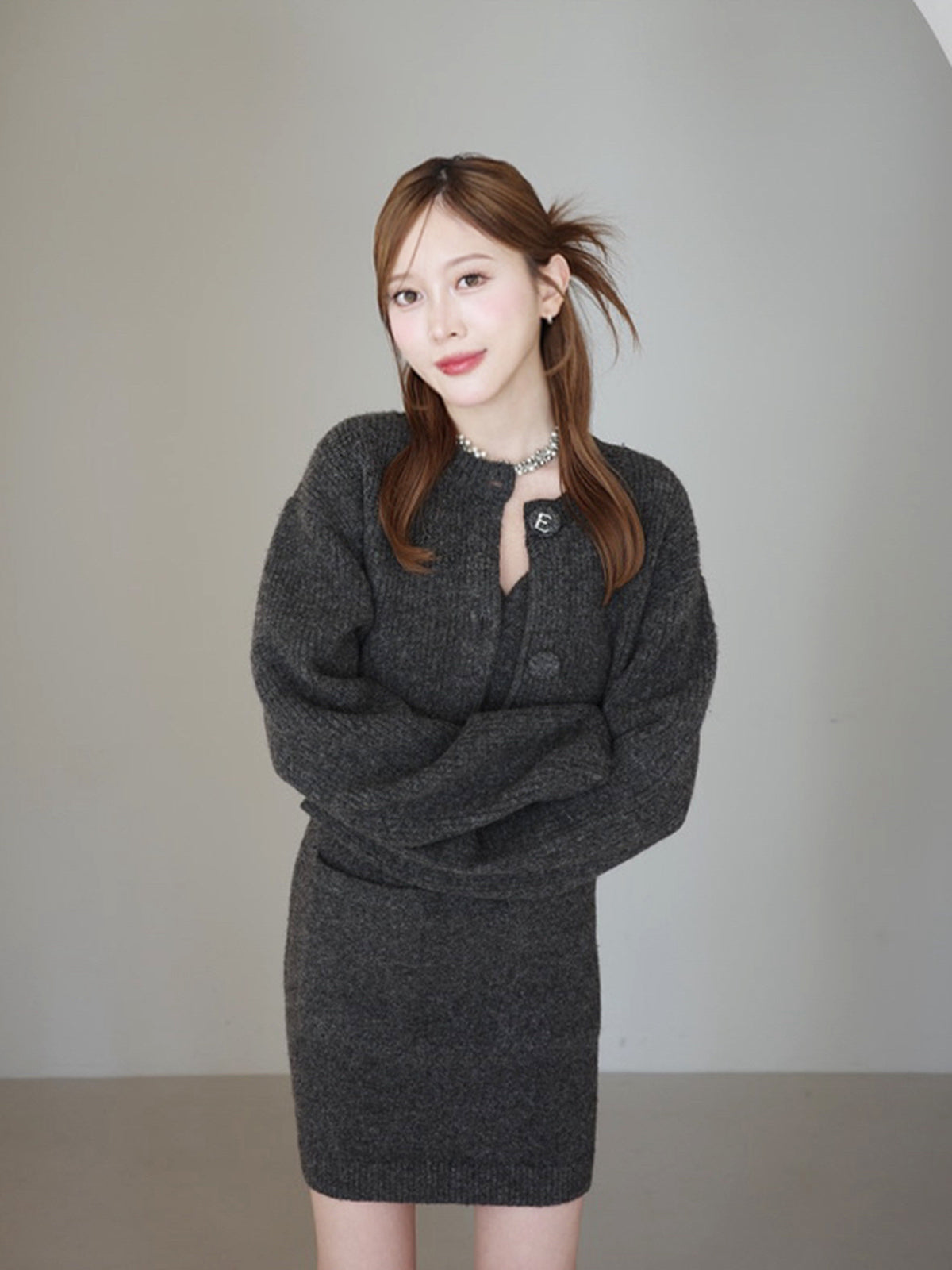 ロゴボタンニットセットワンピース