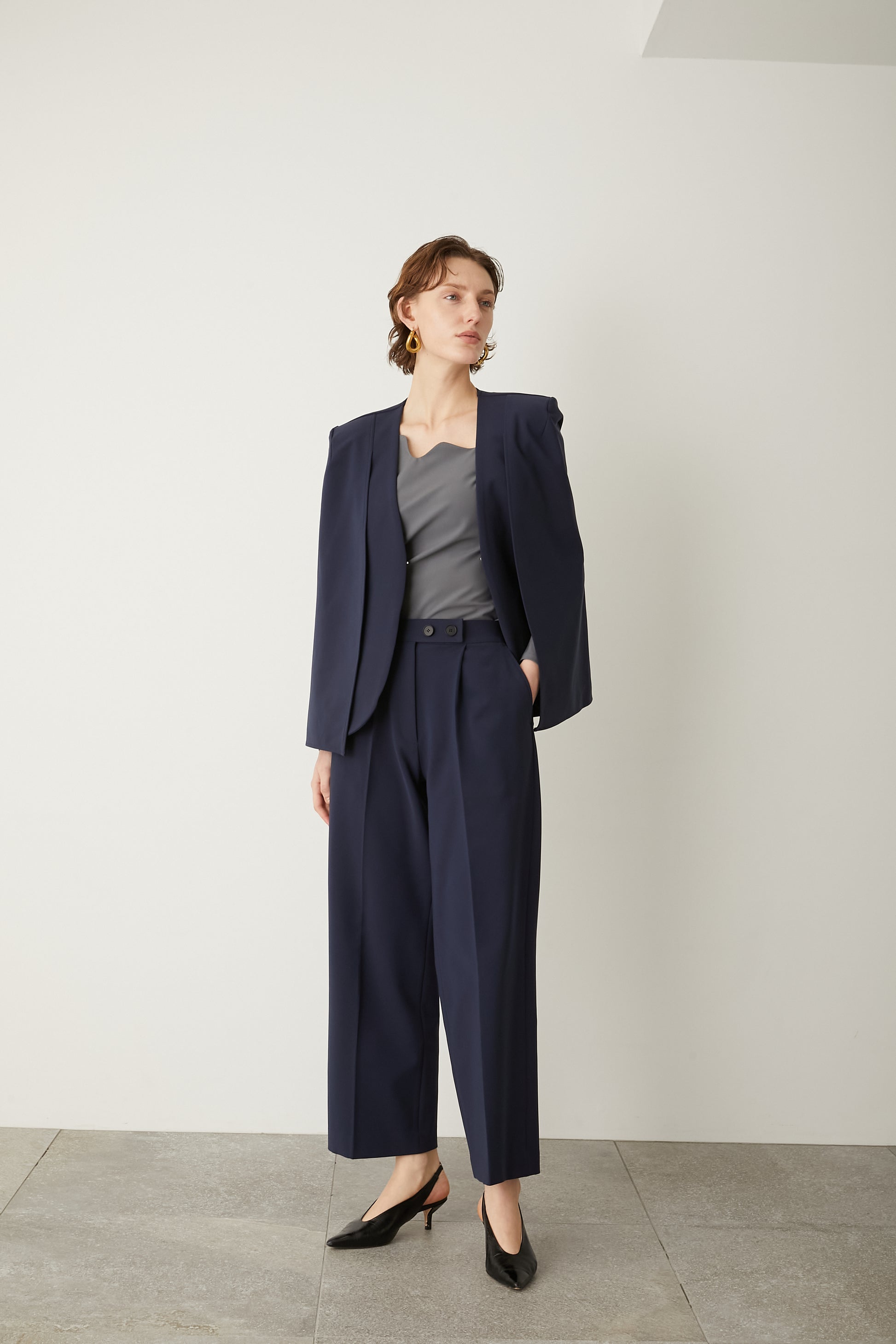 ボタンストレッチワイドパンツ【NAVY】 – ELLIE