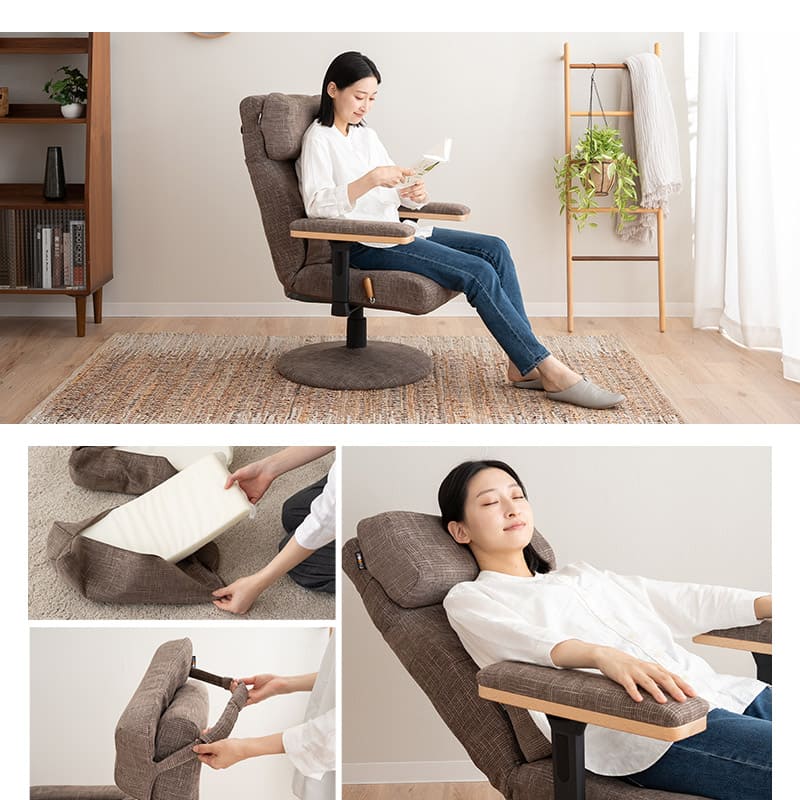 パーソナルチェア リクライニングチェア 可動式クッション付き ガス圧